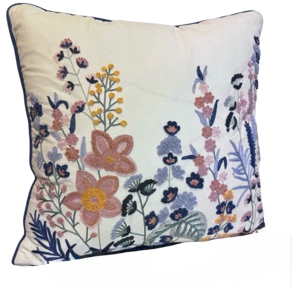 Pier 1 Floral Embroidered 18” Throw Pillow - Picture 1 of 14